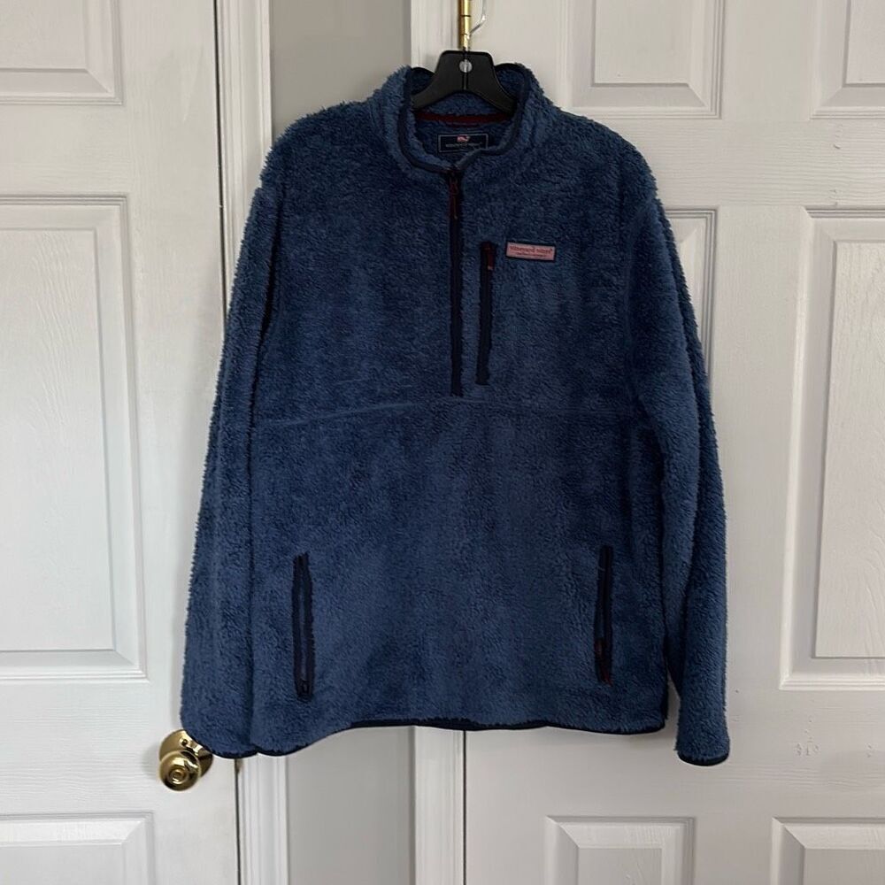 Vineyard Vines Stillwater Sherpa Quarter Zip Pullover Jacket in Navy size Large